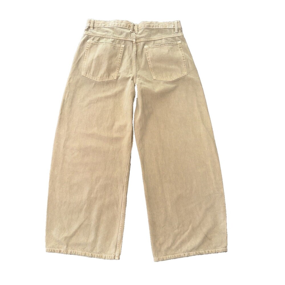 ZARA Tan Barrel Wide Leg Jeans Relaxed Baggy Distressed High Rise V Seam 10 NWT - Picture 3 of 12